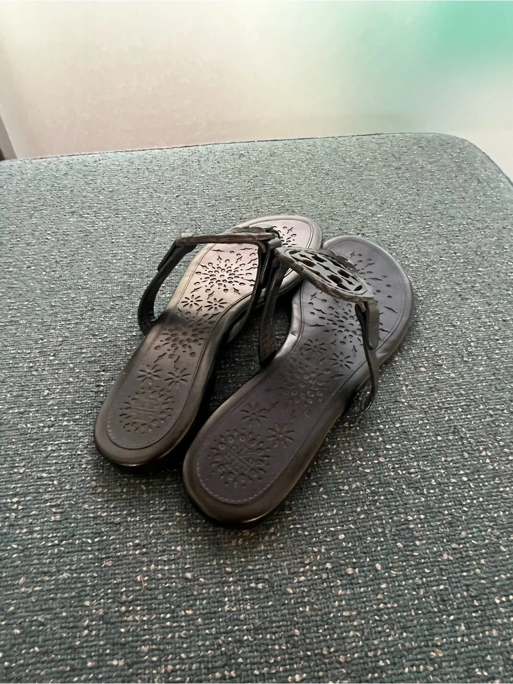 Tory Burch Black Logo Thong Sandals